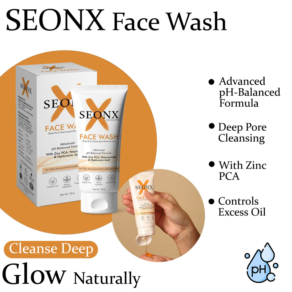 Face Wash 75ml | pH Balanced Facial Cleanser with Zinc PCA, Niacinamide & Hyaluronic Acid | Deep Cleansing Face Wash for Oily, Acne-Prone & Combination Skin