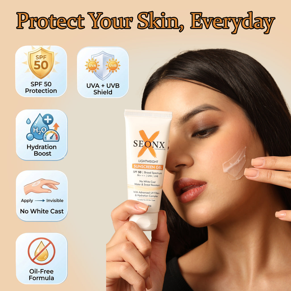 Sunscreen Gel SPF 50 PA+++ | Lightweight Oil-Free Face Sunscreen | Broad Spectrum UVA UVB Protection | Daily Use for All Skin Types | Non-Greasy Texture 60g