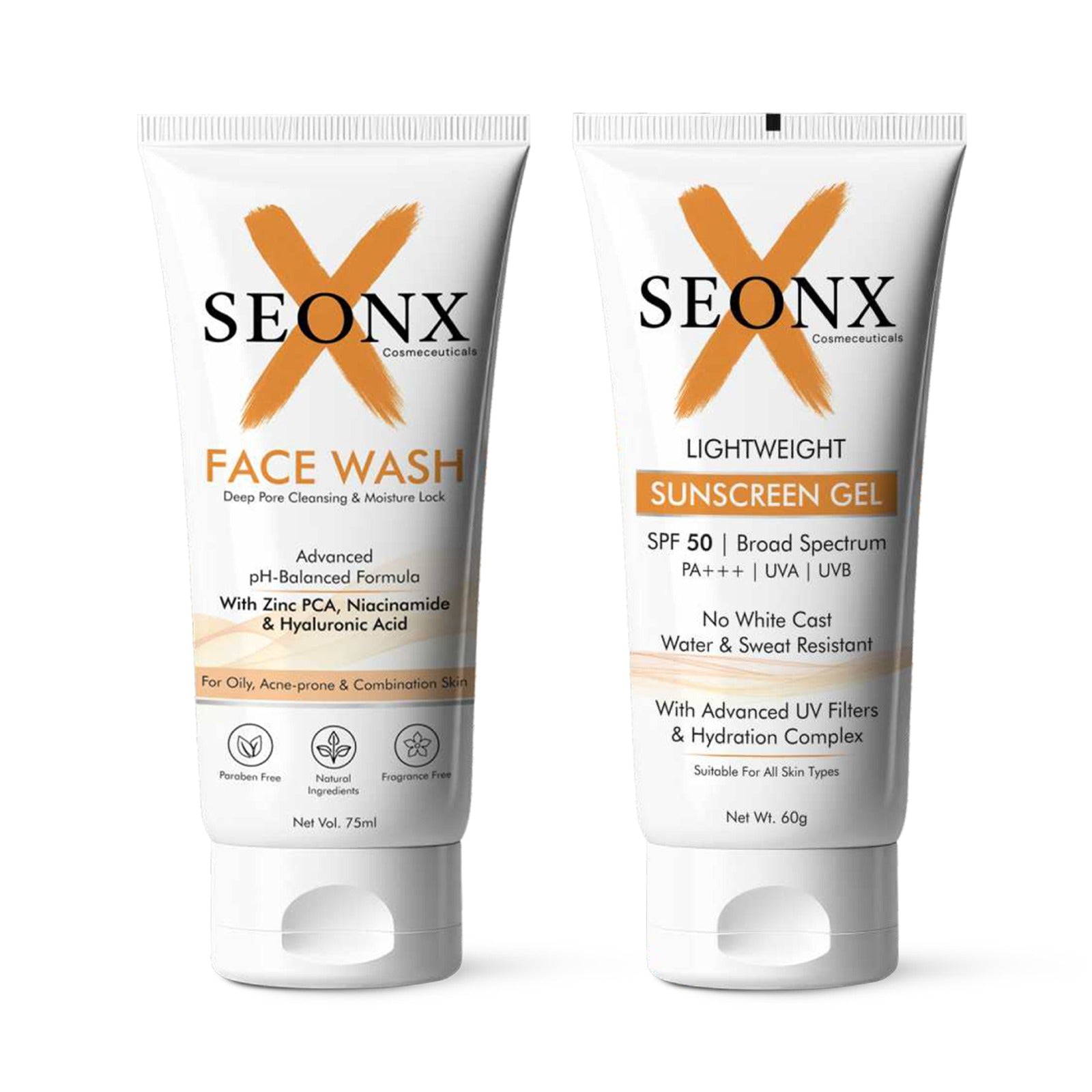 Face Wash 75ml & Sunscreen Gel SPF 50 PA+++ Combo | Facial Cleanser with Niacinamide, Zinc PCA & Hyaluronic Acid | Oil-Free Sunscreen for All Skin Types