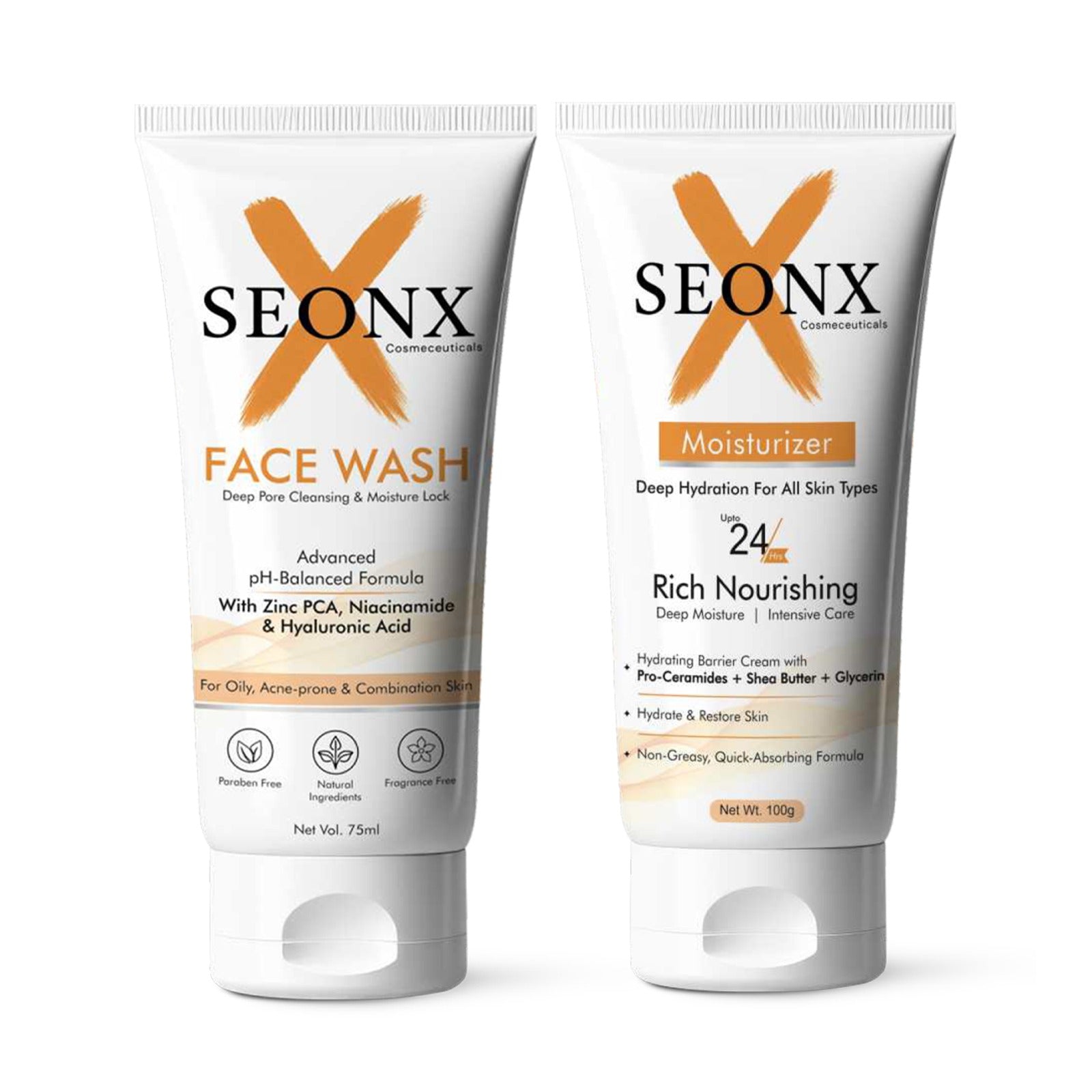 Face Wash 75ml & Moisturizer Cream 100g Combo | Daily Skincare Set with Niacinamide, Zinc PCA & Hyaluronic Acid | Lightweight Cream for All Skin Types